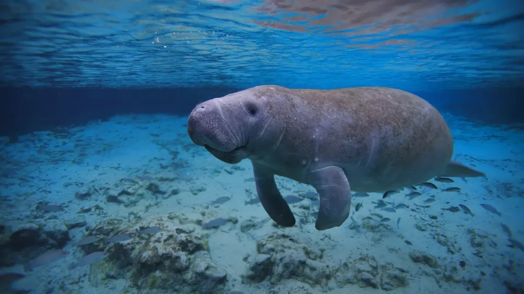 Peixe-boi nadando tranquilamente em águas amazônicas